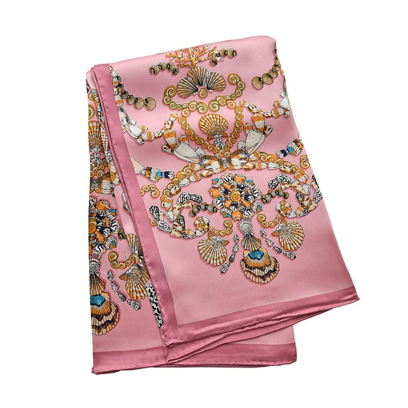 Pink blomstret ægte silke satin tørklæde kvinder 100%  naturlige silke hovedtørklæder firkantet forår efterår bandana sjal til damer: Multi