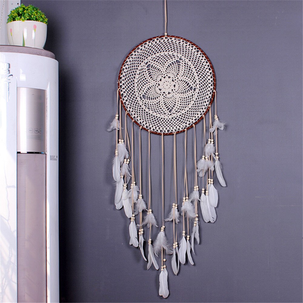 1pc stora drömfångare nordisk stil vit fjäder vindspel barnrum hemhängande dekoration bröllopsfest tillbehör 110-120cm: D