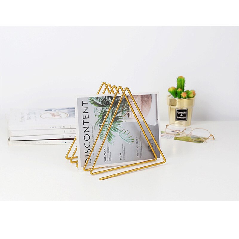 Nordic minimalist style wrought iron triangle book shelf book stand home office desk book storage ornaments