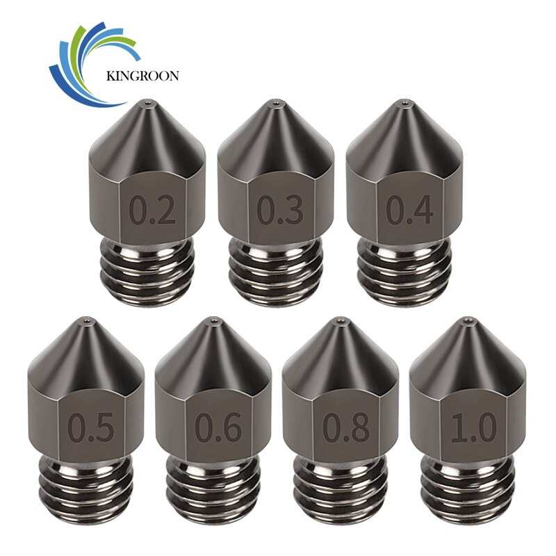 5 Stks/partij Kingroon MK8 Gehard Staal Nozzles Mold Staal Extruder Extrusie Deel 0.2-1 Mm Schroefdraad 1.75 Mm Nozzles 3D Printer Onderdelen