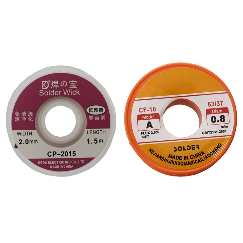 Tinn bly lodde kjerne fluss lodding sveising loddetråd spole 0.8mm 63/37 + 2 deler 2.0mm lodde veke fjerner desolderin: misligholde tittel