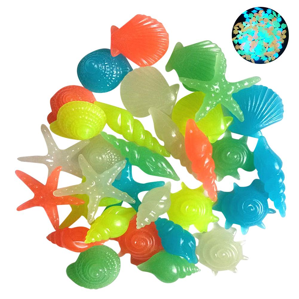 50/100 st färgglada självlysande sjöstjärna conch skal formad glödande dekoration stenar kullersten akvarium akvarium pool fluorescerande: 20 st