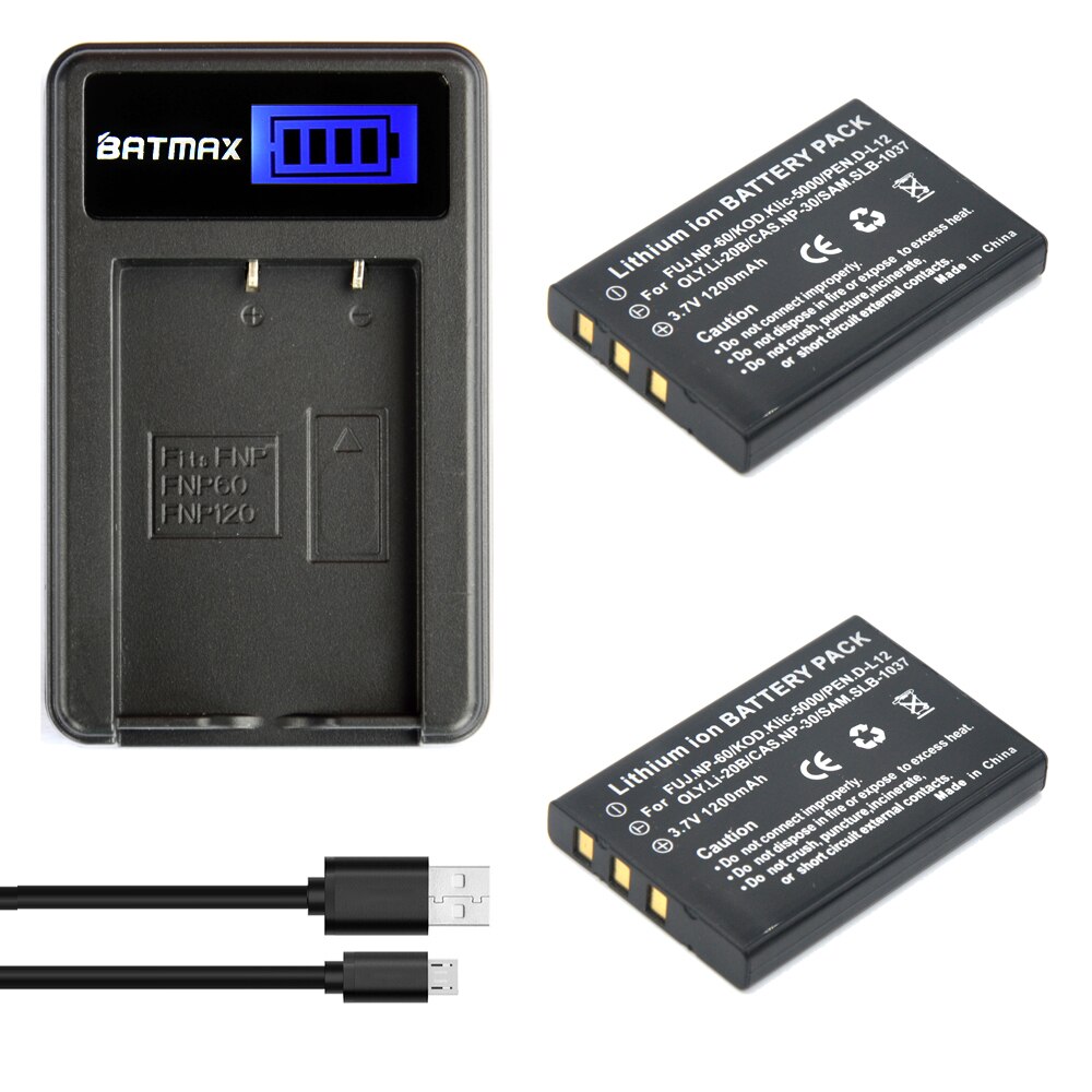 2 Pcs 1200 mAh FNP-60 NP60 Batterij + USB LCD Lade... – Grandado