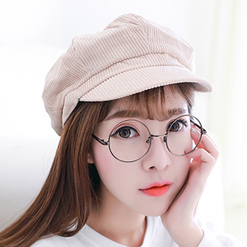 Gorra de pana estilo intelectual Retro para mujer, gorro con Cierre trasero, accesorios de sombrero de ocio,