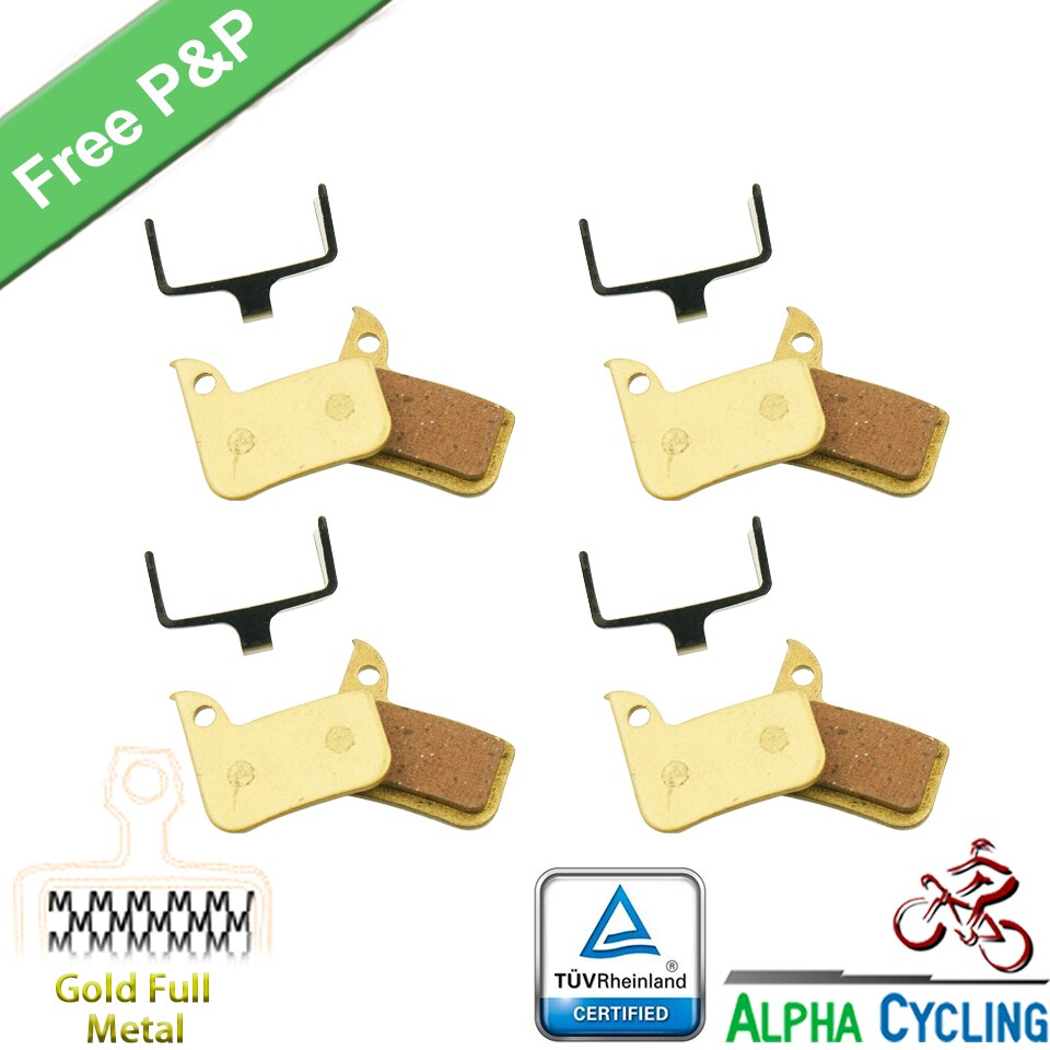 Bicycle Disc Brake Pads for SRAM Red 22 B1, Force 22, CX1, Rival 22, S700 B1 Hydraulic Disc Brake, 4 Pairs, Gold Full Metal