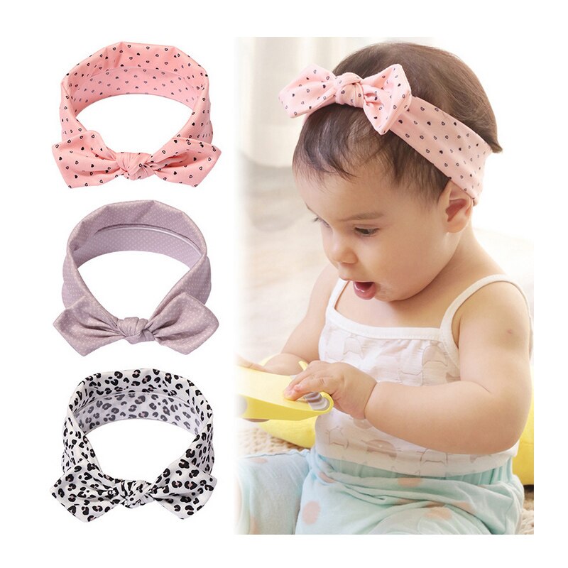 3 unids/set bebé diadema arcos nudo diademas para recién nacidos para chicas con flores y puntos impreso niños turbante bebé accesorios para el pelo