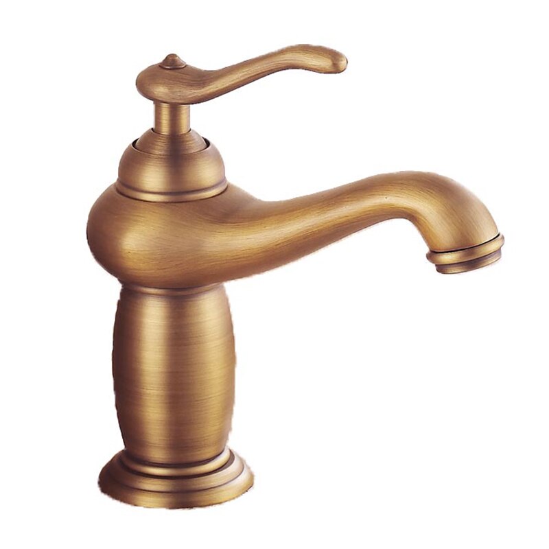 Badkamer Antieke Bronzen Massief Messing Luxe Wastafel Wastafel Tall Kraan Enkele Handgreep Water Mixer Badkraan Hoge En Korte Stijl crane: Short Style
