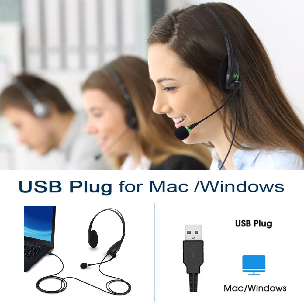 USB Headphones with Microphone Noise Cancelling & Volume Control Wired 3.5mm Phone Headset for PC Laptop Call Center Office