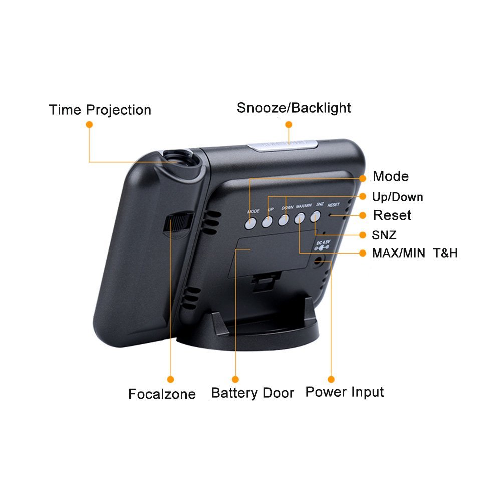 Digitale wekker met projector, kleurenscherm, projectie, bureauklok, multifunctioneel weer, kalender, tijdhorloge