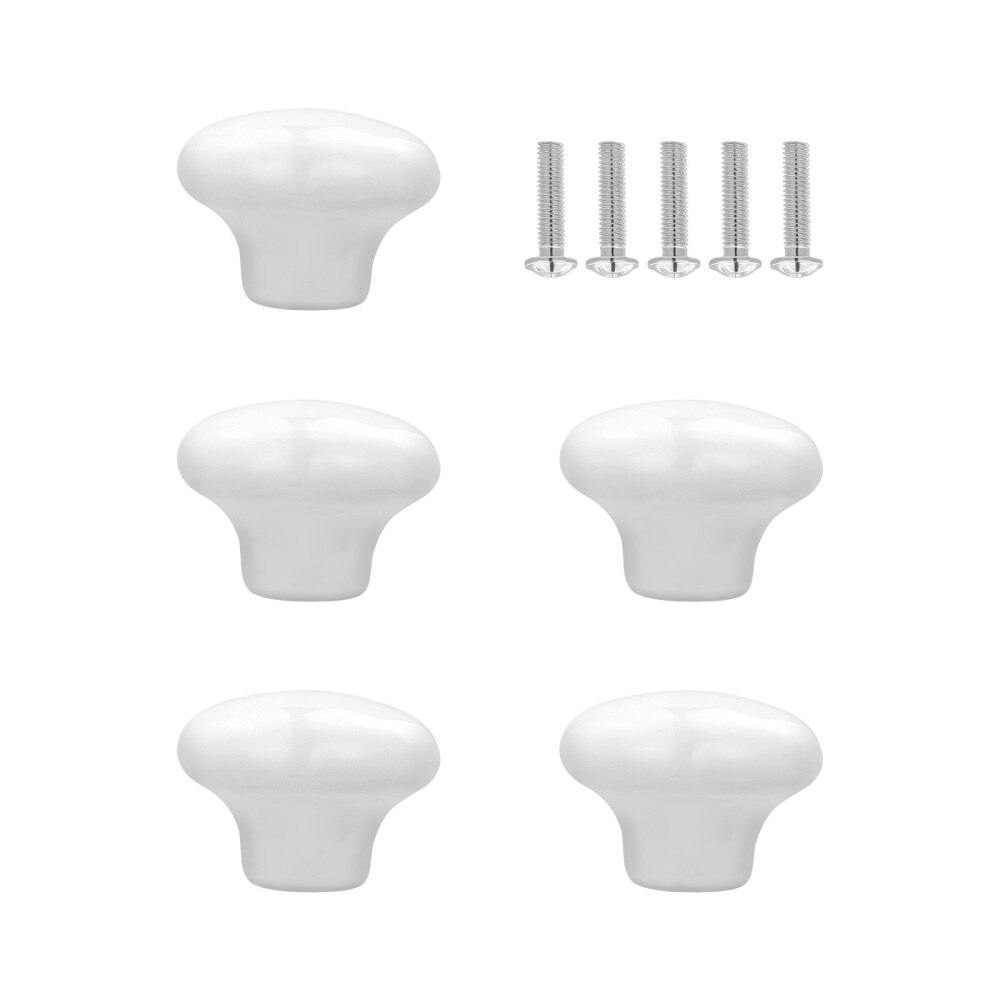 Winomo 5Pcs Duurzaam Ronde Keramische Keuken Kast Kast Lade Deurknoppen Handgrepen (Wit)