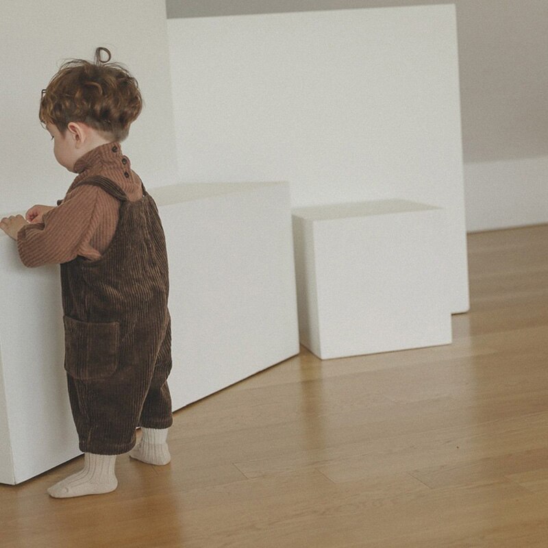 Salopette en velours côtelé pour bébé, vêtement pour enfant, pantalon assorti avec poche avant, Blouse pour bébé,: brown overall / 6M