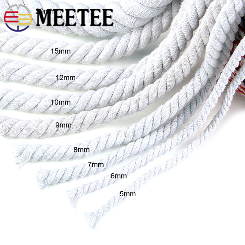 Meetee 5/10M 6Mm/8Mm/10Mm/12/15Mm 3 Aandelen twisted 100% Katoenen Koorden Rope Voor Bag Decor Diy Thuis Textiel Touw Accessoires KY338