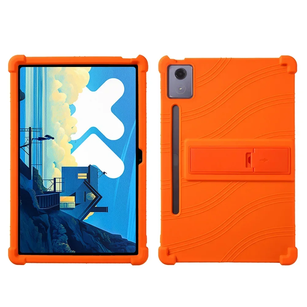 Case voor Lenovo Xiaoxin Pad Pro 12.7 inch 2025 TB373FU TB375FC Tablet Kindvriendelijk Silicon Stand Cover Resistente Flexibele Cove: Oranje