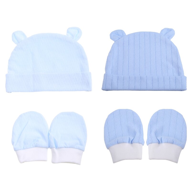 Gants en coton tricoté anti-rayures pour bébé + chapeau + couvre-pieds, ensemble de mitaines, chaussettes, bonnet