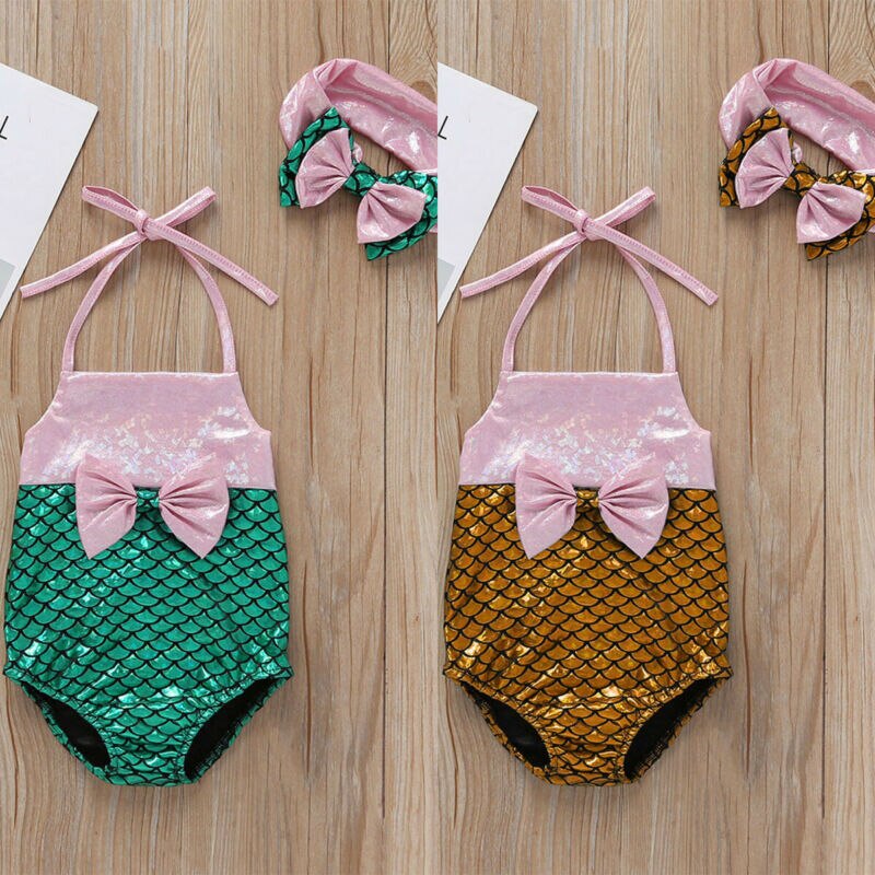 Sommer barn baby pige bikini 2 stk badedragt badetøj badning svømning sød tegneserie rygløst småbørn spædbarn strand heldragt