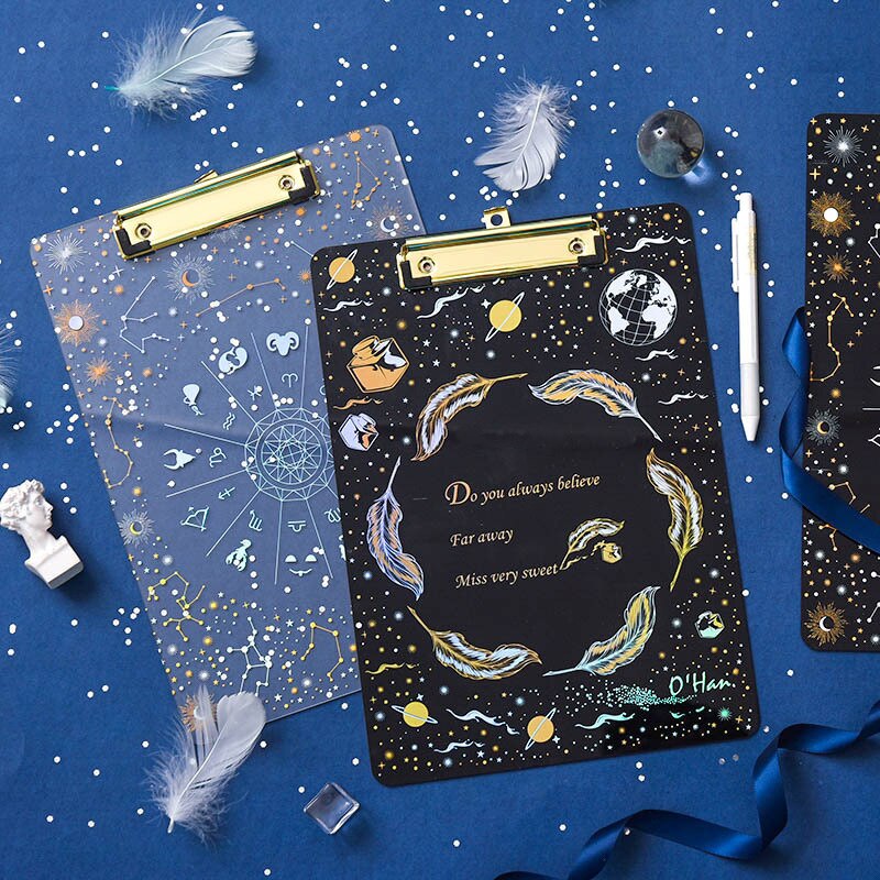 Fantasy starry akryl bronzing board klämma genomskinlig  a4 student hård plast skrivtavla brevpapper mapp