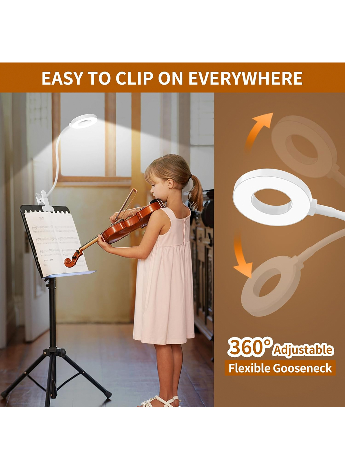 Flexível Gooseneck LED Desk Lamp, Luz de leitura com braçadeira, Luz livro para crianças, 3 modos de cores, 10 brilho