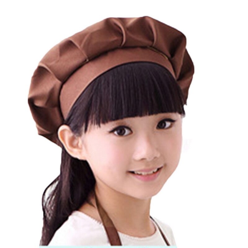 Girls Boys Hat Children Cooking Baking Kitchen School Children Bib Headwear Solid Caps DIY Painting: coffee