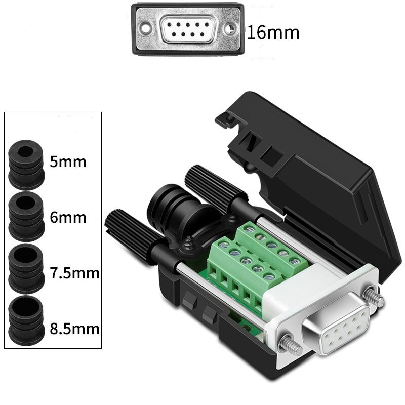 DB9 Connector RS232 Mannelijke/Vrouwelijke D-SUB 9 Pin Plug RS485 Breakout Terminals 21/24 Awg Wire Solderless Com Connectors DB9: Female Screw 16mm