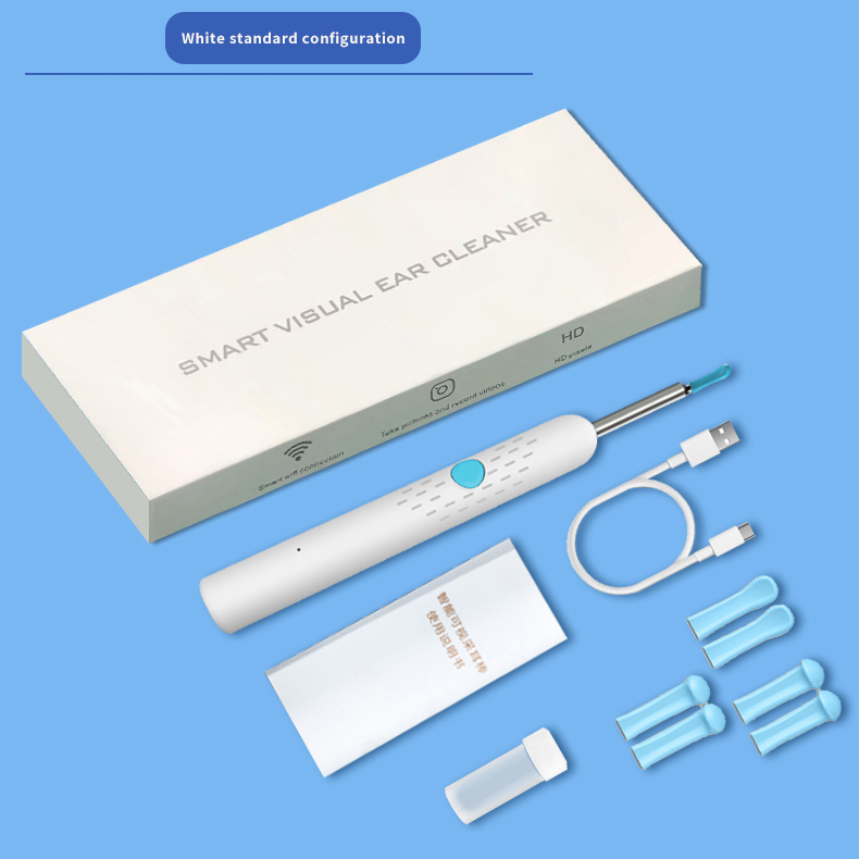 Wireless Smart Visual Ear Cleaner Otoscope WiFi Luminous Earpick Ear Wax Removal Tool With Camera Ear Endoscope Ear Wax Remover: WHITE