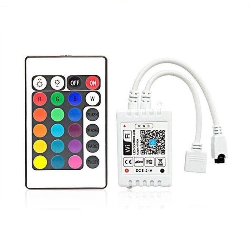 5-24v wifi led rgb controller med  ir 24 nøgle fjernbetjening 1 t 1/ 1 t 2 kabel led strip lys lamper pærer: 1 t 1