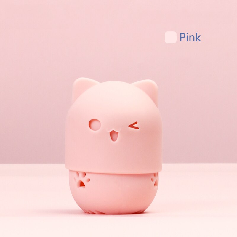 Esponja de silicona para maquillaje con forma de gato, caja de secado de huevos para maquillaje de belleza, caja de esponjas portátil para cosmética, Estuche de transporte, licuadora, soporte de esponja: Pink