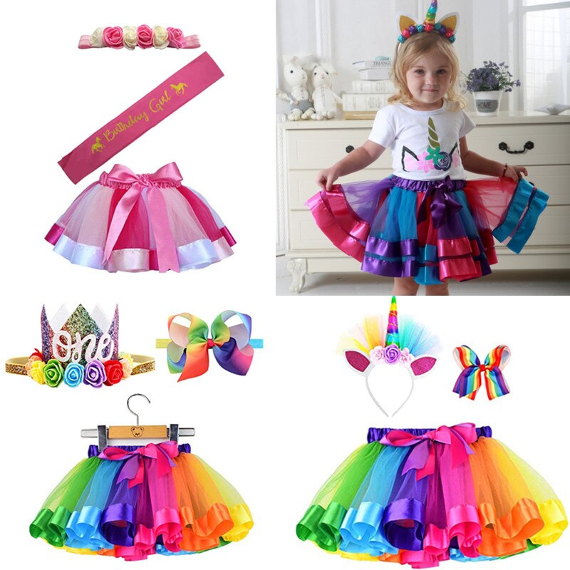 3 tipi di fiocco nodo fascia a strati festa danza abbigliamento per bambini 3-7 anni Multicolor principessa Mini Tutu gonna abito gonna in Tulle