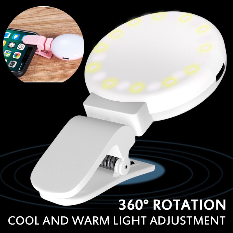 NEUE Clip Led Selfie Lampe Ring Tragbare Clip-Auf Lampe Für Telefon Kamera Frauen Mädchen Nacht Dunkelheit Selfie Drei einstellungen Füllen Lichter