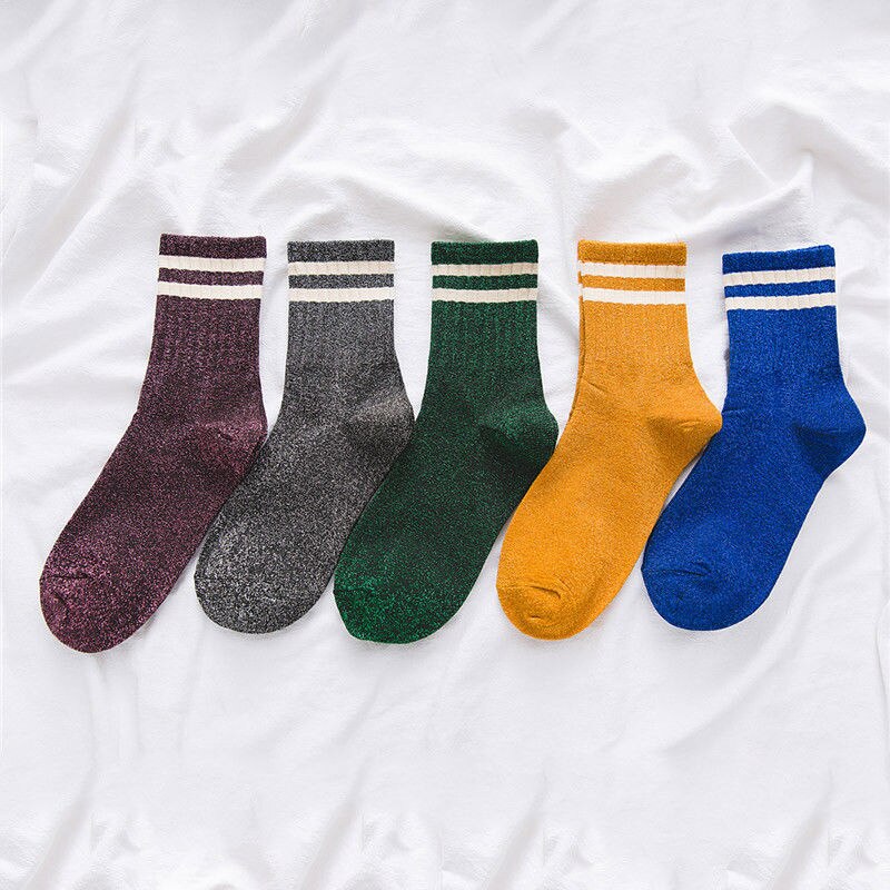 Calcetines a rayas con purpurina para mujer, para invierno, Harajuku, chicas brillantes, ropa de calle, divertidos