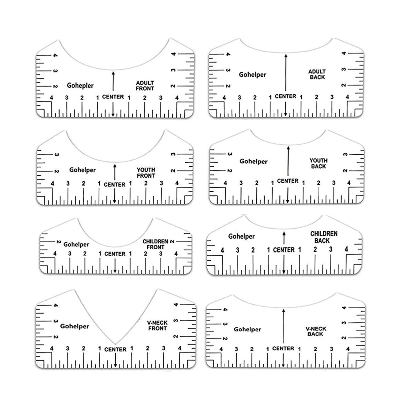 Regla de alineación de camisetas con cuello en V para guía, de camiseta, reglas de , plantilla de dibujo de bricolaje, herramienta artesanal, 8 Uds.