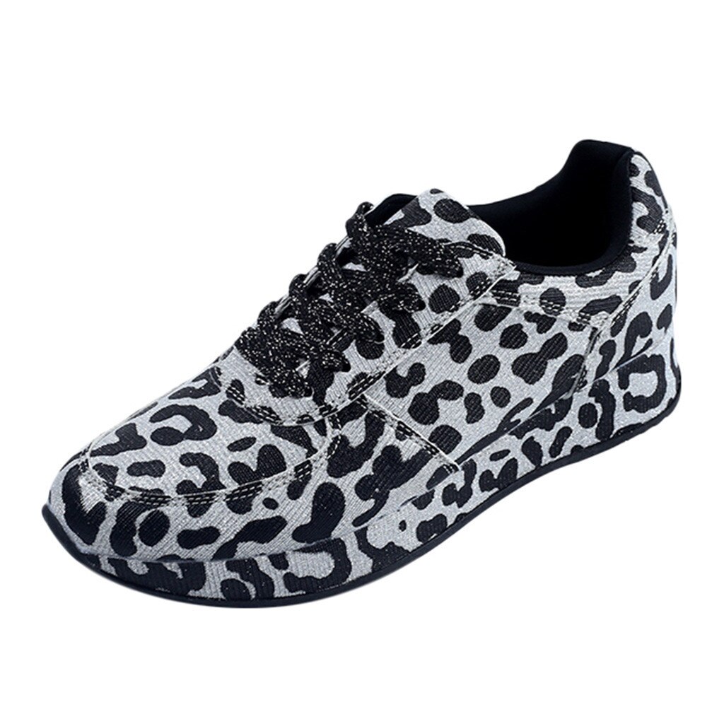 Women's Leopard Print shoes Wild Women's Sneakers Shoes Increased Casual Shoes sport shoes woman na platforme#G3: Silver / 8