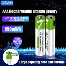 1.5V 550mwh Aaa Usb Oplaadbare Li-Ion Batterij Voor Elektrische Speelgoed Afstandsbediening Draadloze Muis Lithium Usb Batterij + Usb kabel