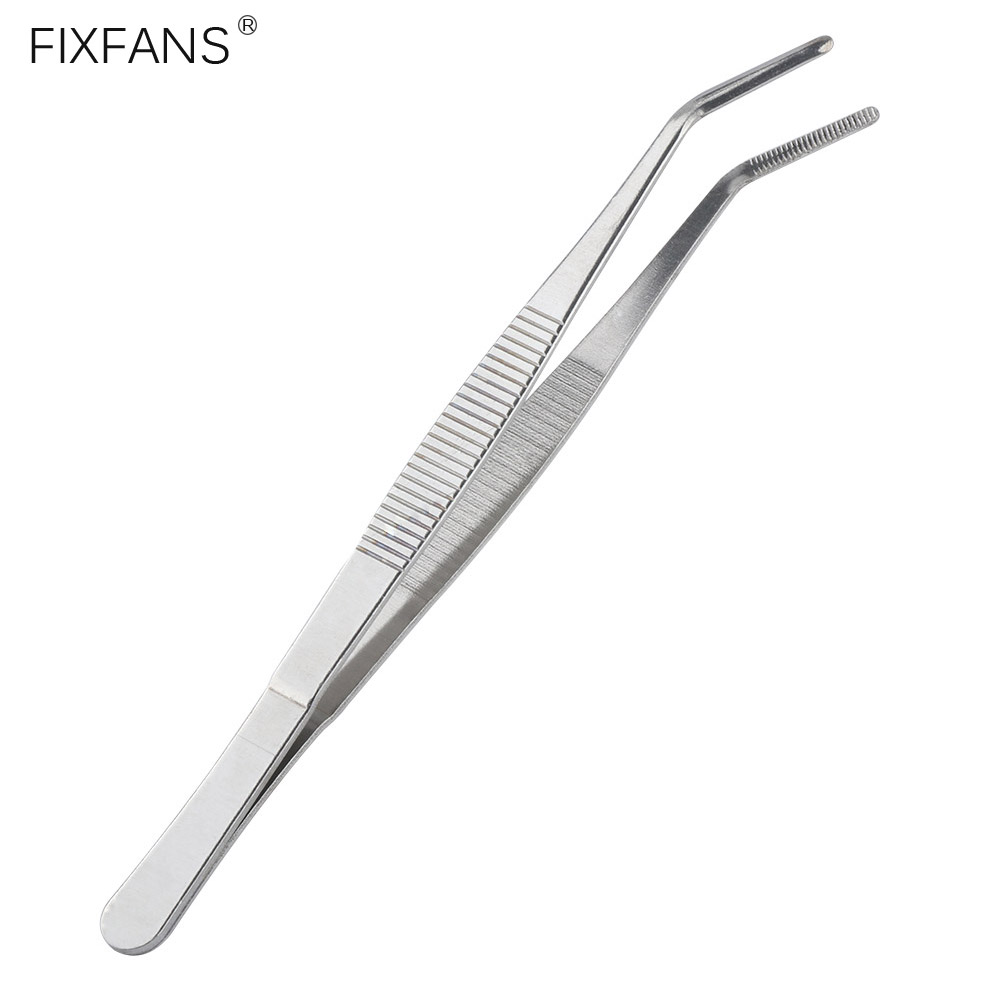 18cm Stainless Steel Tweezers with Curved Serrated Tip Non-slip Handle for DIY Craft Repair Hand Tool