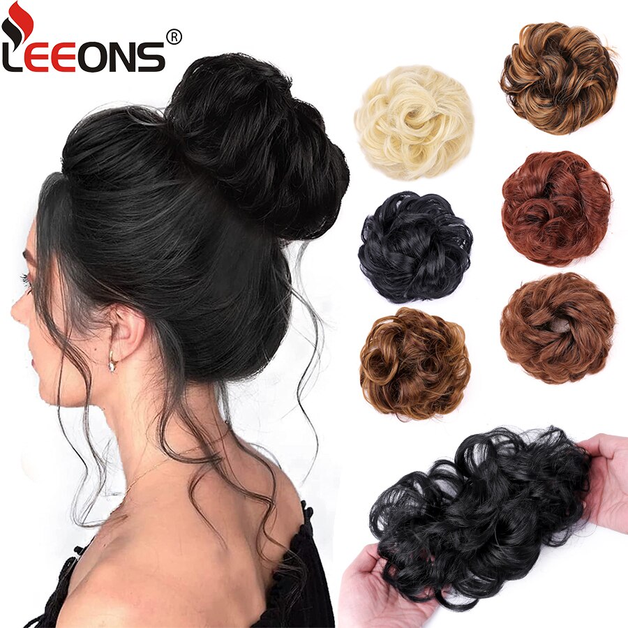 Syntetisk hår knold updo hair extensions rodet knold hår stykke hår scrunchies bølget hestehale hårstykker hår tilbehør til piger