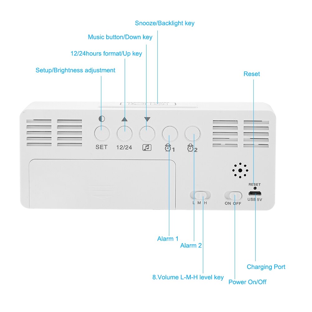 USB LED Alarm Clock Digital Music Snooze Table Clock Alarm Clock Night Light Backlight Display Home Decoration Clock
