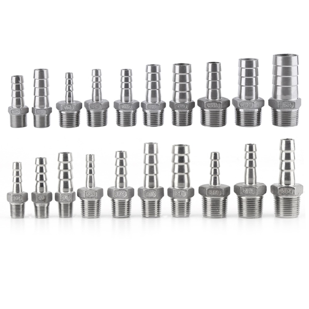 Conector de manguera de rosca de manguera de acero inoxidable 304, rosca en pulgadas BSPT 1/8 "4/1" 3/8 "1/2" 3/4 "OD 6mm8mm10mm12mm15mm riego de jardín