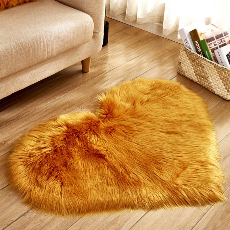 Multifunction Kitchen Bathroom Bedroom Living Room Fluffy Artificial Wool Sheepskin Hairy Love Heart Rugs Household Accessories: Camel