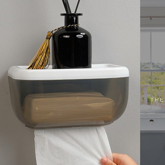Wall Mount Toilet Paper Holder Shelf Box Waterproof Toilet Paper Tray Roll Paper Storage Box Organizer Bathroom Accessories: 02 Black