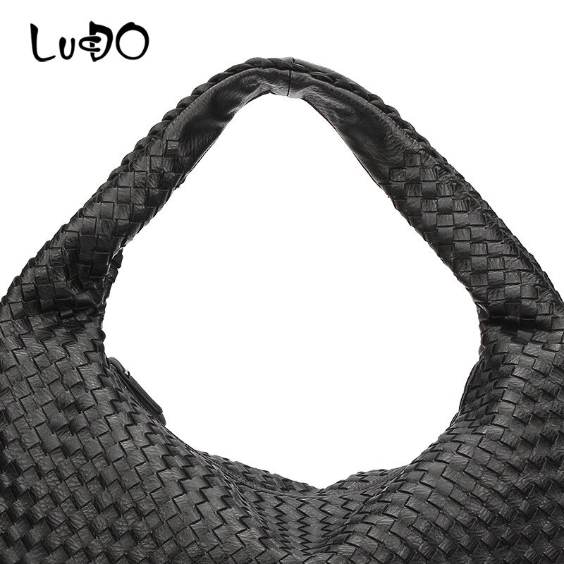 LUCDO-sac Hobo fait à la main en cuir PU tissé décontracté, sac à main de bonne Patchwork fermeture éclair pour femmes, sacs à épaule