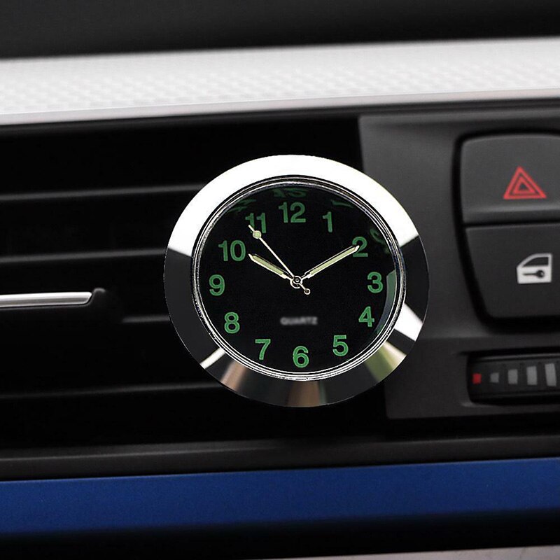 1pc Car Clock Auto Quartz Analog Watch Silver Interior Chrome Metal Clip