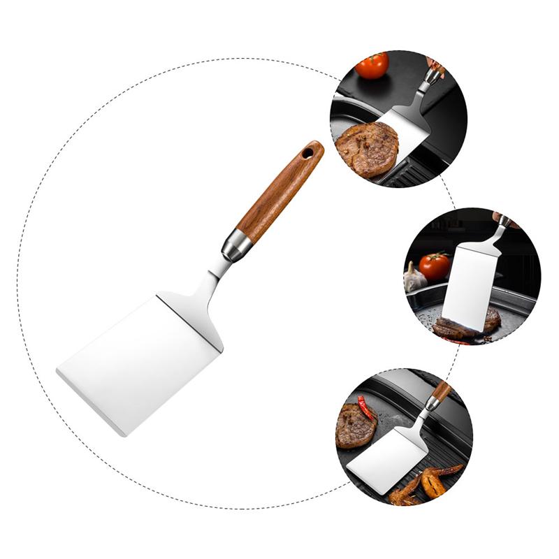 1Pc Stainless Steel Steak Spatula Multi-Function Teppanyaki Tool Cooking Iron Plate Roast Steak Shovel Pizza Shovel (Silver)