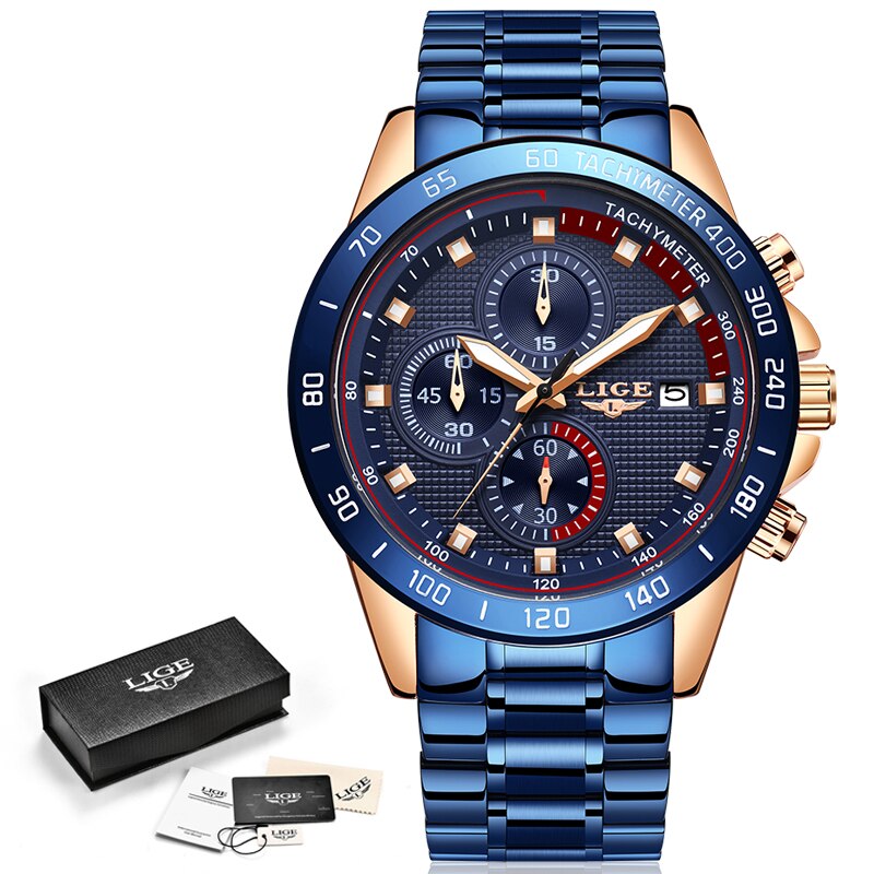 Luik Casual Heren Horloges Top Brand Luxe Blauw Horloge Rvs Sport Waterdichte Quartz Horloge Mannen Reloj Hombre