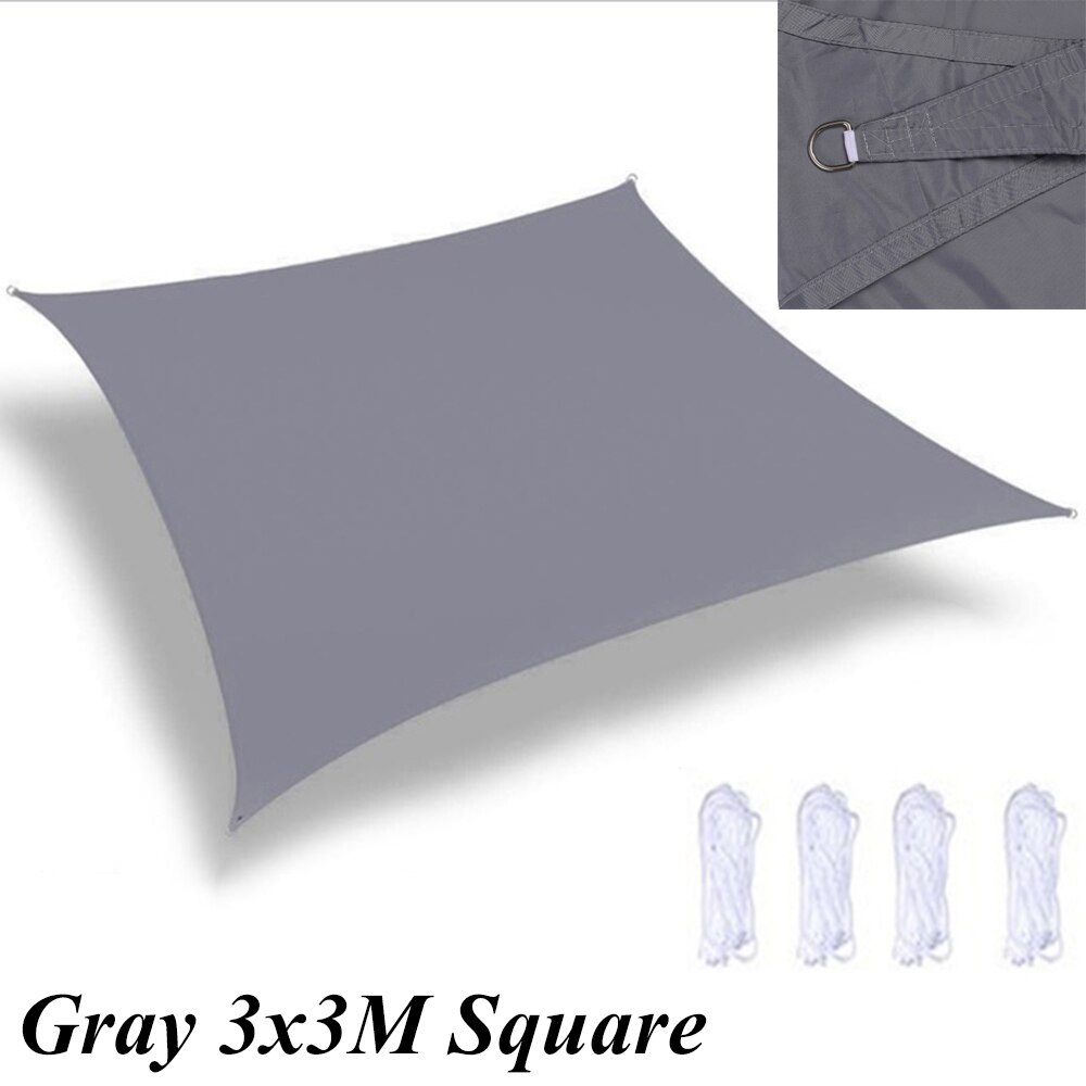 Imperméable Anti-UV soleil ombre voile canopée voiles auvents abri Durable Triangle Rectangle carré pour jardin de cour avec des cordes: Gray Square M