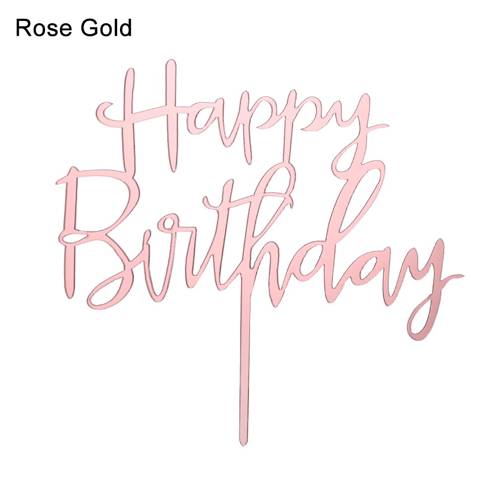 1pc Acrylic Baking cake Insert Decor Party Decoration Glitter Cake Topper Happy Birthday Gold Silver Rose Gold: rose gold