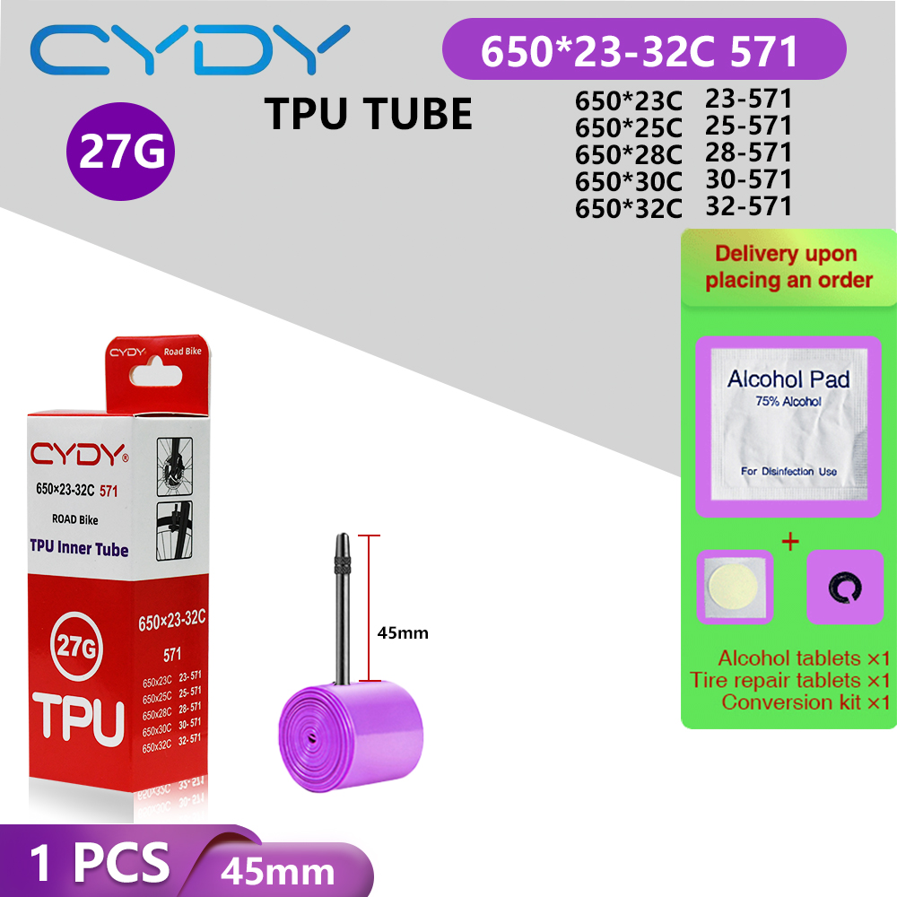 Cydy racercykel tpu-slang 650 x 23c 25c 26c 27c 28c 30c 32c cykeldäck 27g kameradäck 650c pneumatiska aro franska ventiler: Elfenben