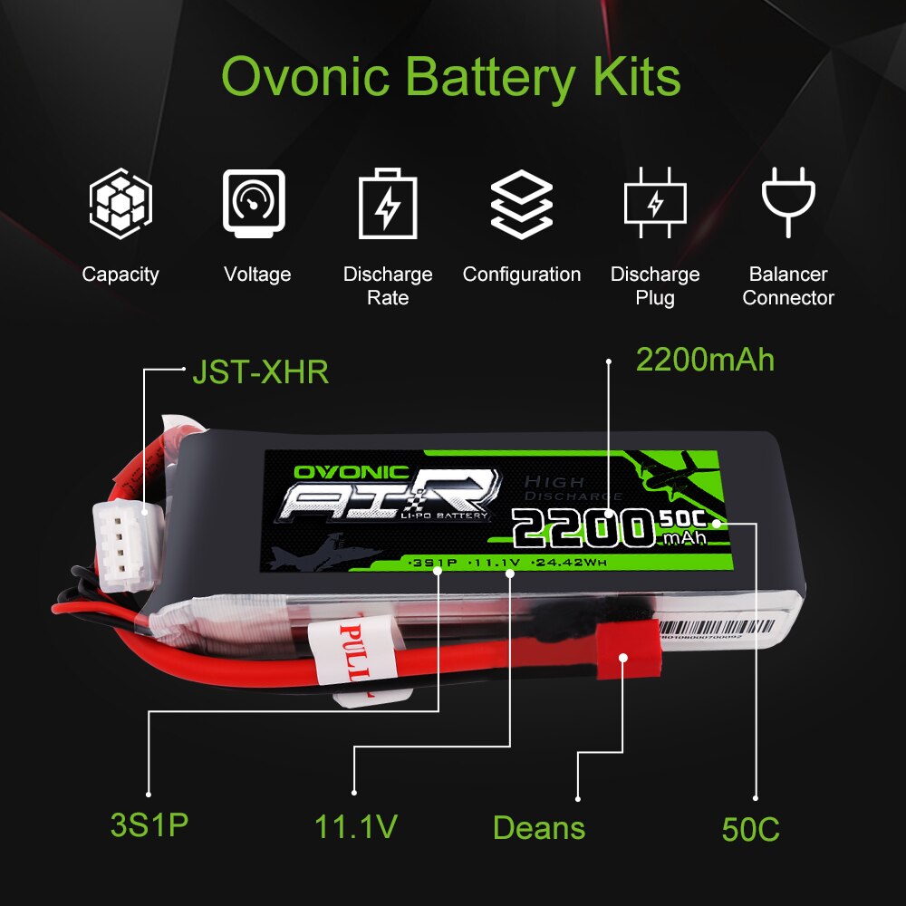 Paquete de baterías Lipo Ovonic 50C 3S 11,1 V 2200... Grandado