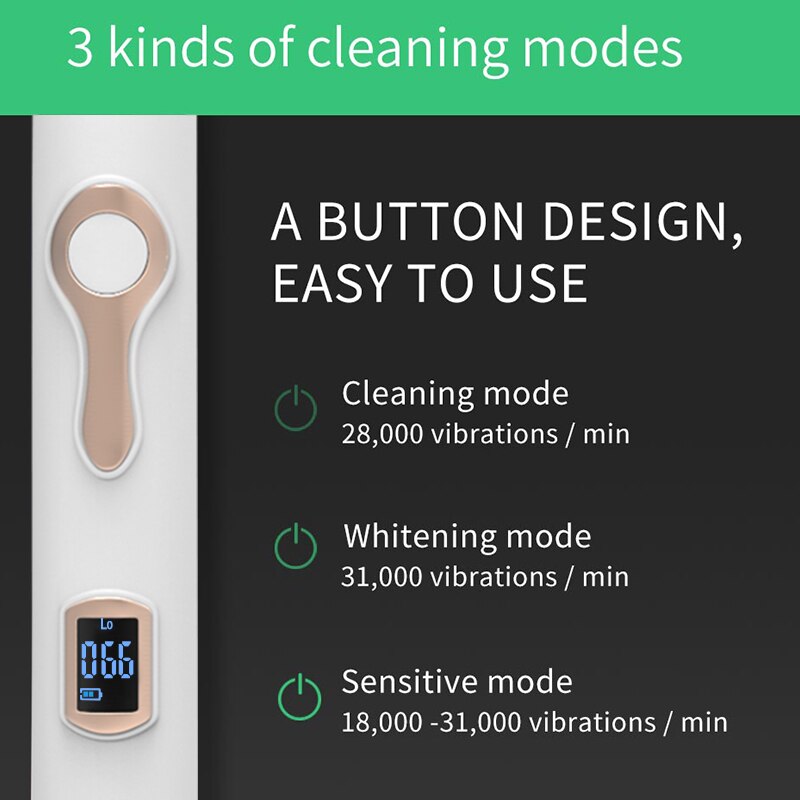 Here Mega Sonic Electric Toothbrush Smart Rechargeable Adult Toothbrush heads Replaceable Whitening waterproof LCD Screen 608