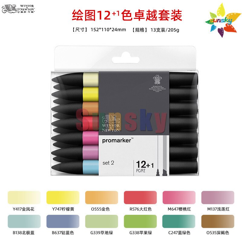 Winsor &amp; Newton Promarker Brush 6 12 24 48 96 color Essential Collection Alcohol comics building Art Scenery Marker Gray Red Set: 12and1 Excellent