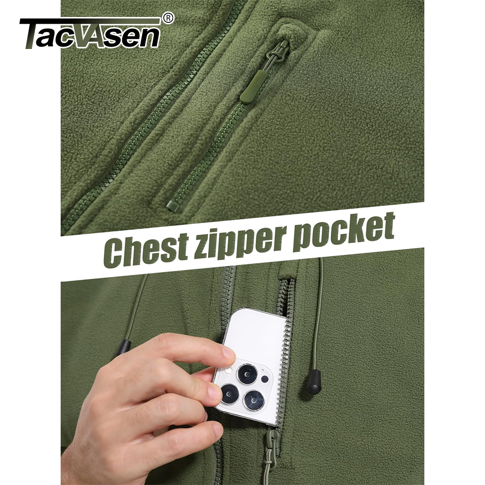 TACVASEN Herbst-Winter-Herren-Fleecejacke mit Kapuze, durchgehender Reißverschluss, weicher, wärmender, winddichter Mantel, draußen, Arbeiten, Wandern, Angeln, Oberbekleidung