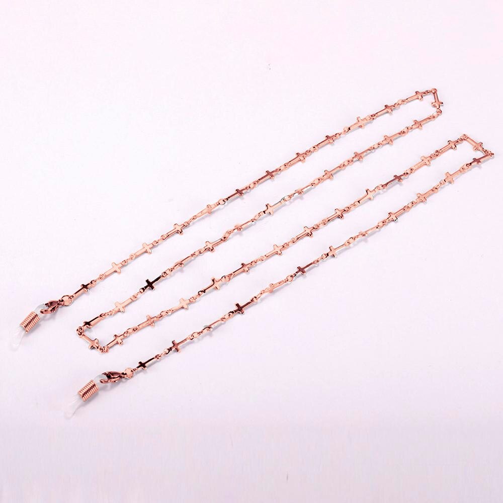 Skyrim Stainless Steel Beaded Glasses Chain Lanyard Women Gold Color Sunglasses Box Chains Eyewear Cord Eyeglass Neck Strap Rope: Cross A Rose Gold